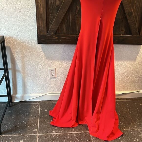Miss ord Strapless Asymmetric Slit Front Sweetheart Wedding  Red Dress - Picture 6 of 16